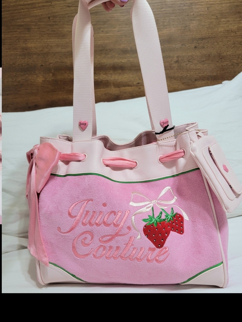 Juicy Couture Light Pink Strawberry Embroidered Tote